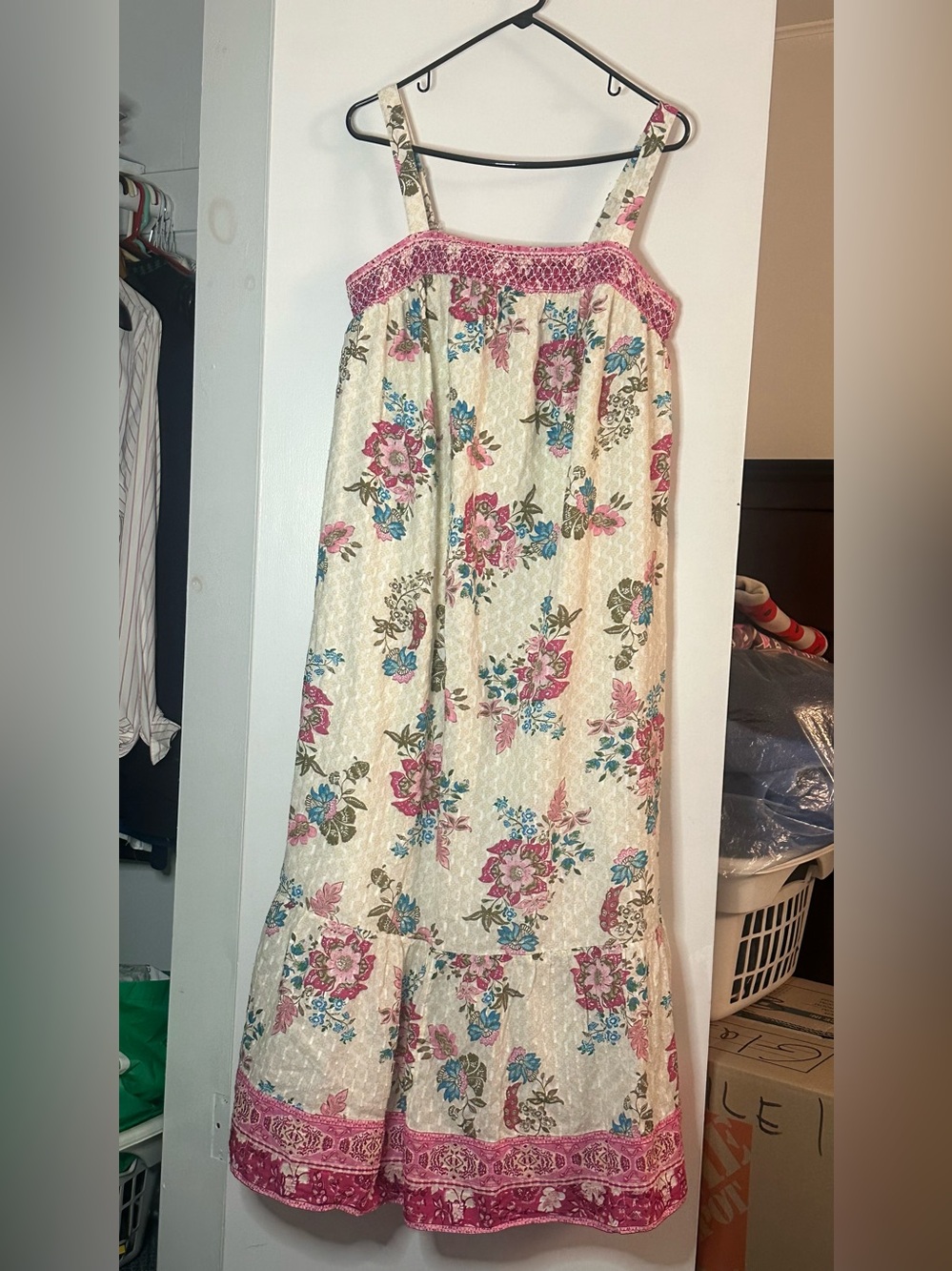 Lane Bryant Cream Floral Maxi Dress with Pink Accents